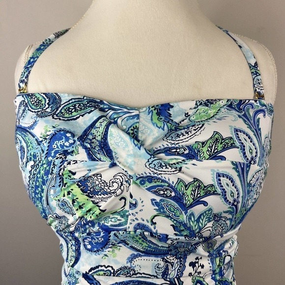 Lauren Ralph Lauren Fiesta PaisleyTwist Bandeau One Piece Swimsuit 16 - Picture 3 of 16